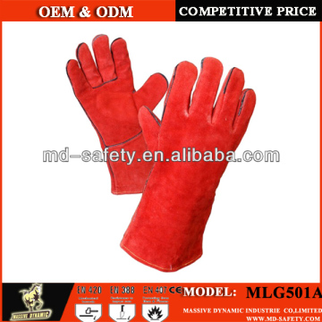 Red leather welding gloves with 14' for industrial workers