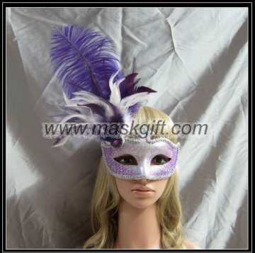 High class purple with silver glitter Venetian style feathered carnival silver theme masquerade party masks