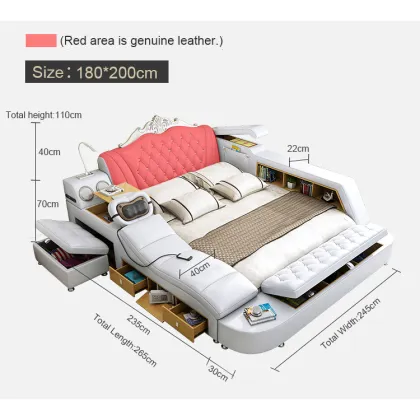 Modern Soft Leather Storage Tatami Bed with Massage Speakers