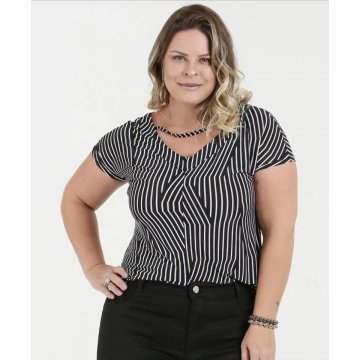 Printed Stripe Plus Size Tops and Blouse