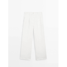 Women's simple, elegant and versatile style straight-leg long trousers made of linen blend fabric