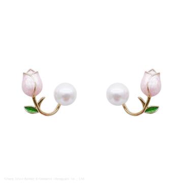 Anting -anting mutiara tulip merah jambu yang cantik - perhiasan yang elegan dan halus untuk wanita