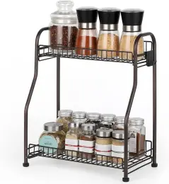 2 Tier Kitchen Standing Spice Rack with Hook