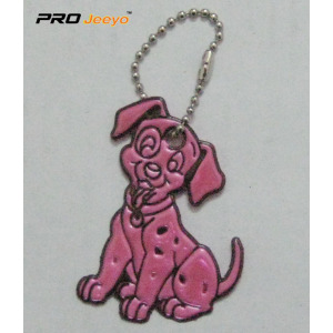 Reflecterende PVC roze hond sleutelhanger voor tas
