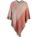 V-Neck Elegant Knitted Shawl Poncho with Tassel