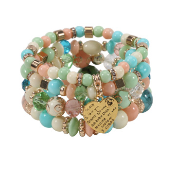 Minimalis Retro Boho Gemstone Charm Tassel Gelang - Manik akrilik Turquoise Pink