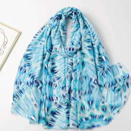 Wholesale Women's Lightweight Gilded Satin Printed Scarf - Sunscreen Shawl Beach Towel Scarf