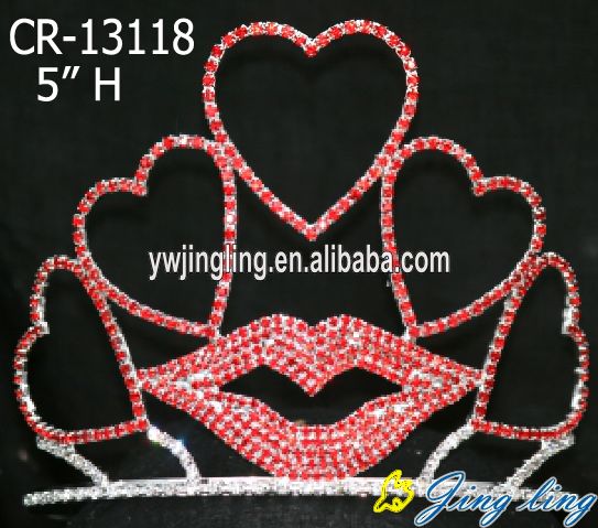 Red Rhinestone Heart Shape Custom Crowns For Sale