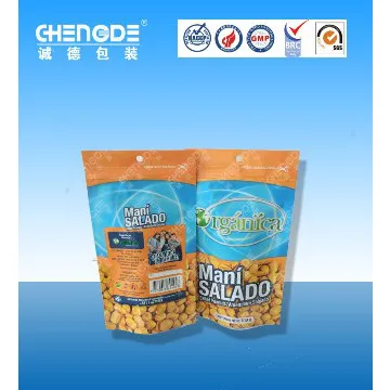 Snack food packaging, stand up pouch with zipper for peanuts