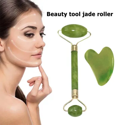 Facial Massage Guasha Board Double Heads Jade Roller Set Face Lifting Tool