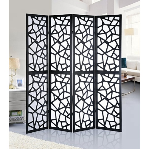 Pine wood 4-Panels Room Divider With Decorative Cutouts