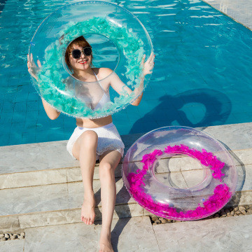 JIURAN Inflatable PVC Transparent Feather Water Float Circle Ring Pool Floats Tube