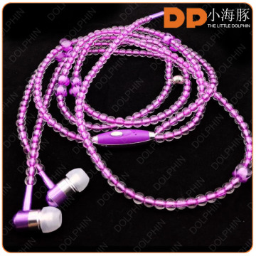 Fashionable bead earphones top design necklace earphones stereo headphones with phone call