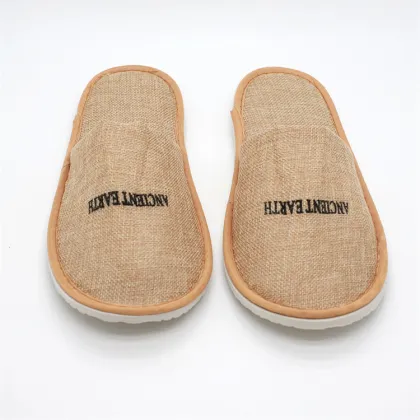 Custom Logo Linen Hotel Slippers with Eva Sole - Cheap Disposable Slippers for Hotels