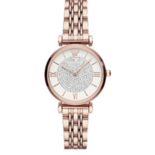 Reloj de cuarzo para mujer de acero inoxidable chapado en oro rosa con IP, esfera de cristal pavimentada central blanca mate de 32 mm, números romanos con múltiples enlaces