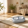 ポータブル 2 in 1 ペットフィーダー ダブルプラスチックボウル 丸い手動給餌セット 猫 犬 旅行用