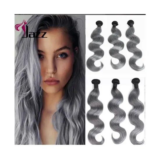 Factory Wholesale Professional 16 Inches Body Wave Silver Grey Indian Remy Human Hair Weave Bundles