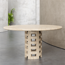 Round beige travertine marble Hollow dining table