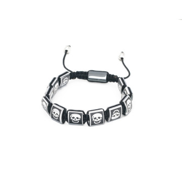 2019 New Arrival Natural Hematite Adjustable Braided Bracelet Skull Pattern Engraved logo bead bracelet