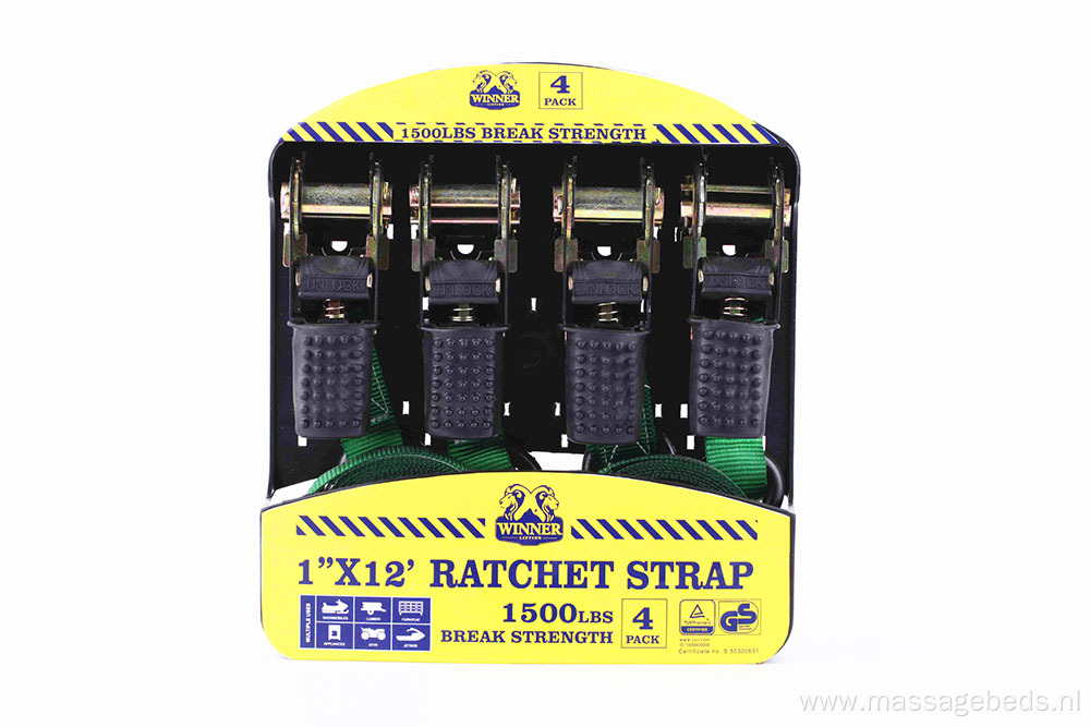 4PK Rubber Handle Easy Operation Ratchet Straps With 1500LBS