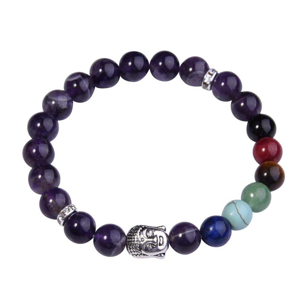 7 Chakra Gemstone Buddhism &amp; Buddha Alloy Amethyst Bracelet