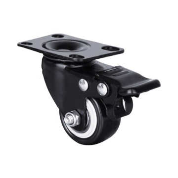 Medium Duty 1.5/2 Inch PU Furniture Casters with Double Ball Bearings, Lightweight Black Diamond Universal Brake Wheels