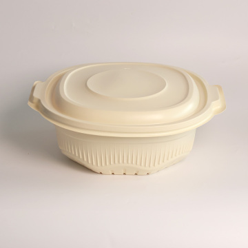 Disposable Oval 32Oz Plastic Salad Bowl with Lid - Cornstarch Material