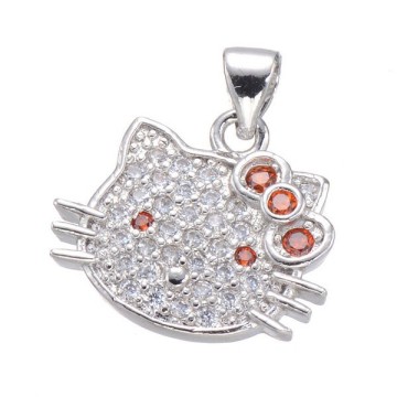 2015 fashion silver zircon cat jewellery pendant crystal cat jewelry