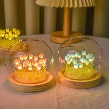 Lámpara de noche de tulipanes encantadores para decoración romántica de dormitorio