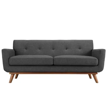 Mid-Century Style Square Arm Tufted Back Loveseat Sofa for Living Room