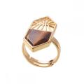 Gold Natural Hexagonal Gemstone Beads Engagement Women Shied Cincin