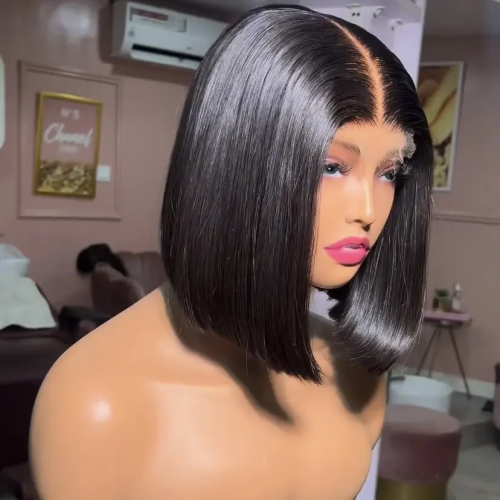 Cheap Middle Part Straight Short Bob Cut 180%Density 13X4HD Full Lace Frontal Human Hair Wig Deal Prepluck Double Drawn Glueless