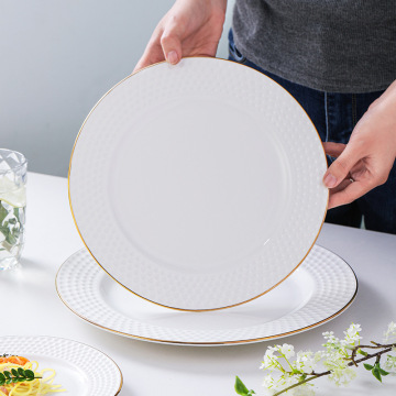Gold Rim White Ceramic Dinner Plate Set - 8 inch, 10 inch, 12 inch | Elegant Luxury Wedding Plates for Serving