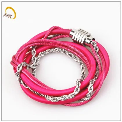 Fashion Red Leather Bracelet For Women Multilayer Woven Hand Rope