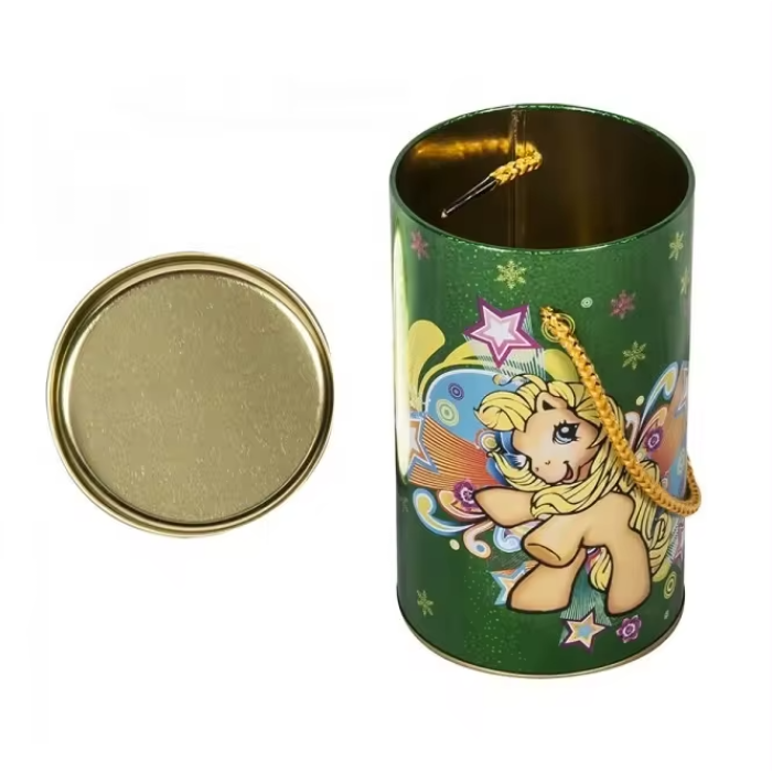 DADI Decorative Round Tin Can with Rope Handle