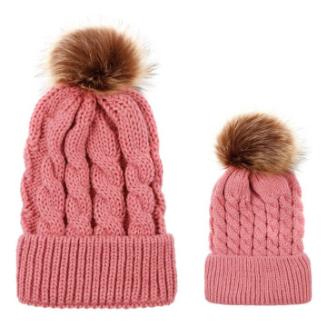 Parent-child winter hat pom beanie