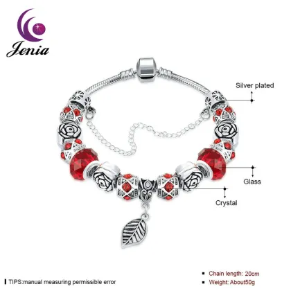 Jenia Fashion Zircon & Glass Bead Clasp Bracelet Women Gift Red Bead Bracelet