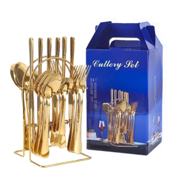 Stainless Steel Tableware Cutlery Set with Stand - 24 Piece Hanging Flatware Set