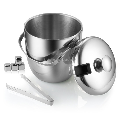 China 2.8L Polishing Stainless Steel Ice Bucket With Tongs Manufactory