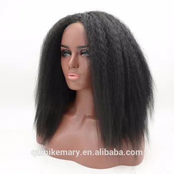 Yaki Straight Natural Black Synthetic Hair Lace Front Wig For Black Women