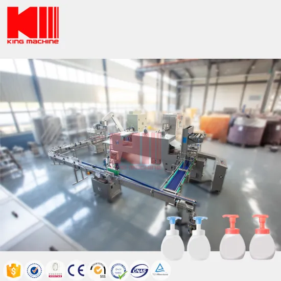 King Machine Hand Washing Filling Line" could be optimized as "King Machine Hand Washing Filling Line - Efficient Automated Solutions". However, if you need a concise and direct title for a search engine, "Hand Washing Filling Line by King Machine" would 