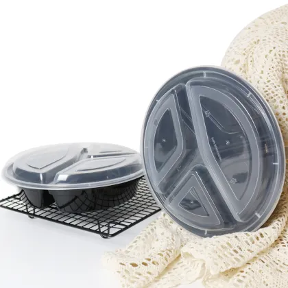 takeaway bento box round food containers compartment plastic disposable food storage meal prep containers