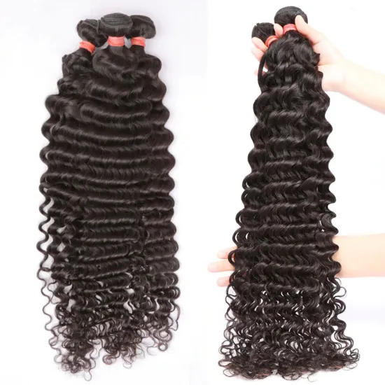 100% Human Hair Wave Natural Thick Remy Hair Extensions, Deep Wave Brazilian Hair Weave Bundles