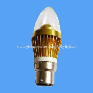 LED Candle Bulb with 6W Power Consumption, B22/E14 Base, Aluminum Alloy Lamp Housing