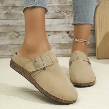 2024 Autumn Casual Retro Thick Bottom Half Slippers for Women (Plus Size with Fur)