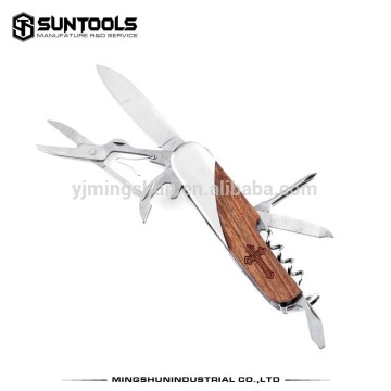 8 in 1 Pocket knife with bottle opener Wooden handle stainless steel multi-purpose knife Small functional knife