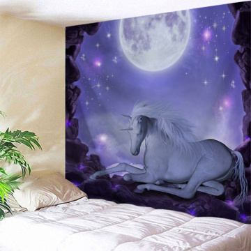 Unicorn Purple Tapestry Moon Night Galaxy Wall Hanging Animal Tapestry for Livingroom Bedroom Home Dorm Decor