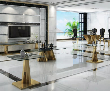 Ultra Clear 15mm Glass Coffee Table with Bronze Stainless Steel - Foshan Factory Home Furniture