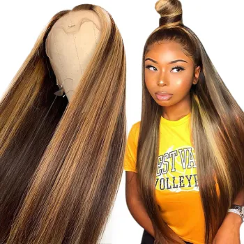 Front Human Hair Wigs Honey Blonde Straight Mink Brazilian Virgin Hair Wig Usexy Long Lace 4 27 Color Silky Straight Wave Wig