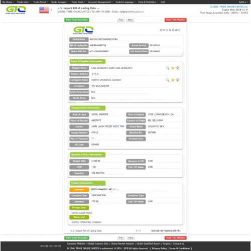 OFFICE PAPER FOR USA IMPORT DATA